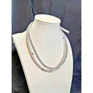 NOS Napier Gray & Silver Glass Bead Necklace  15" Adjustable Layered Tag New Old